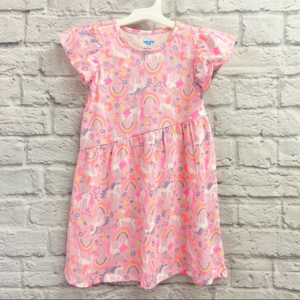 Lightning Bug Girls Dress Size 4 Cap Sleeve Pegasus Rainbow Glitter Pink NWT